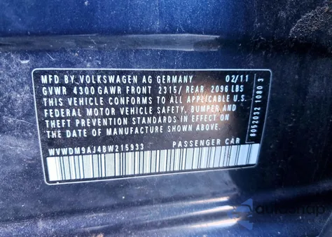 2011 Volkswagen Golf из США, поврежденный, VIN WVWDM9AJ4BW215933